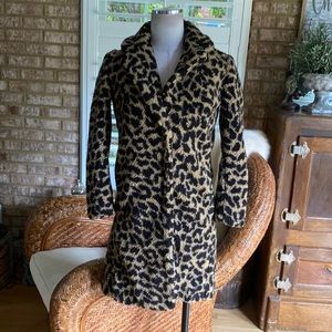 J. CREW Teddy Sherpa Coat In Tan Brown Leopard Curly Fleece Furry Jacket XXSP